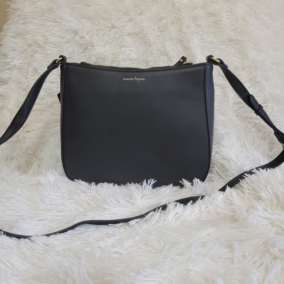 Nanette Lepore® Black,White & Gray Double Section Logo Crossbody with St… - Picture 2 of 6